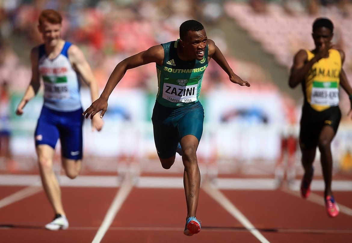 Sokwakhana Zazini of South Africa wins the 400m hurdles at the IAAF World U20 Championships Tampere 2018 / Photo Credit: Getty Images for IAAF