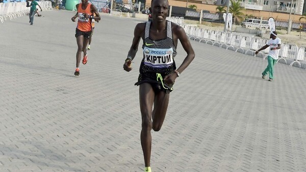 Kenyan Abraham Kiptum winning the Lagos International Marathon