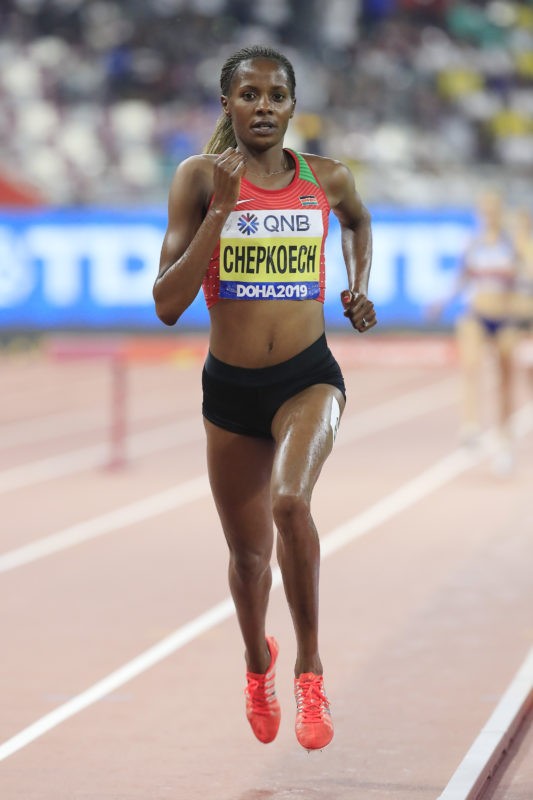 Beatrice Chepkoech of Kenya competes in the Women's 3000 metres Steeplechase final during day four of 17th IAAF World Athletics Championships Doha 2019 at Khalifa International Stadium on September 30, 2019 in Doha, Qatar. (Photo by Andy Lyons/Getty Images for IAAF)