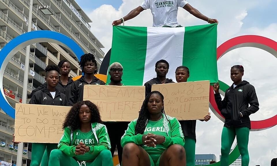 Nigerian athletes protests in Tokyo