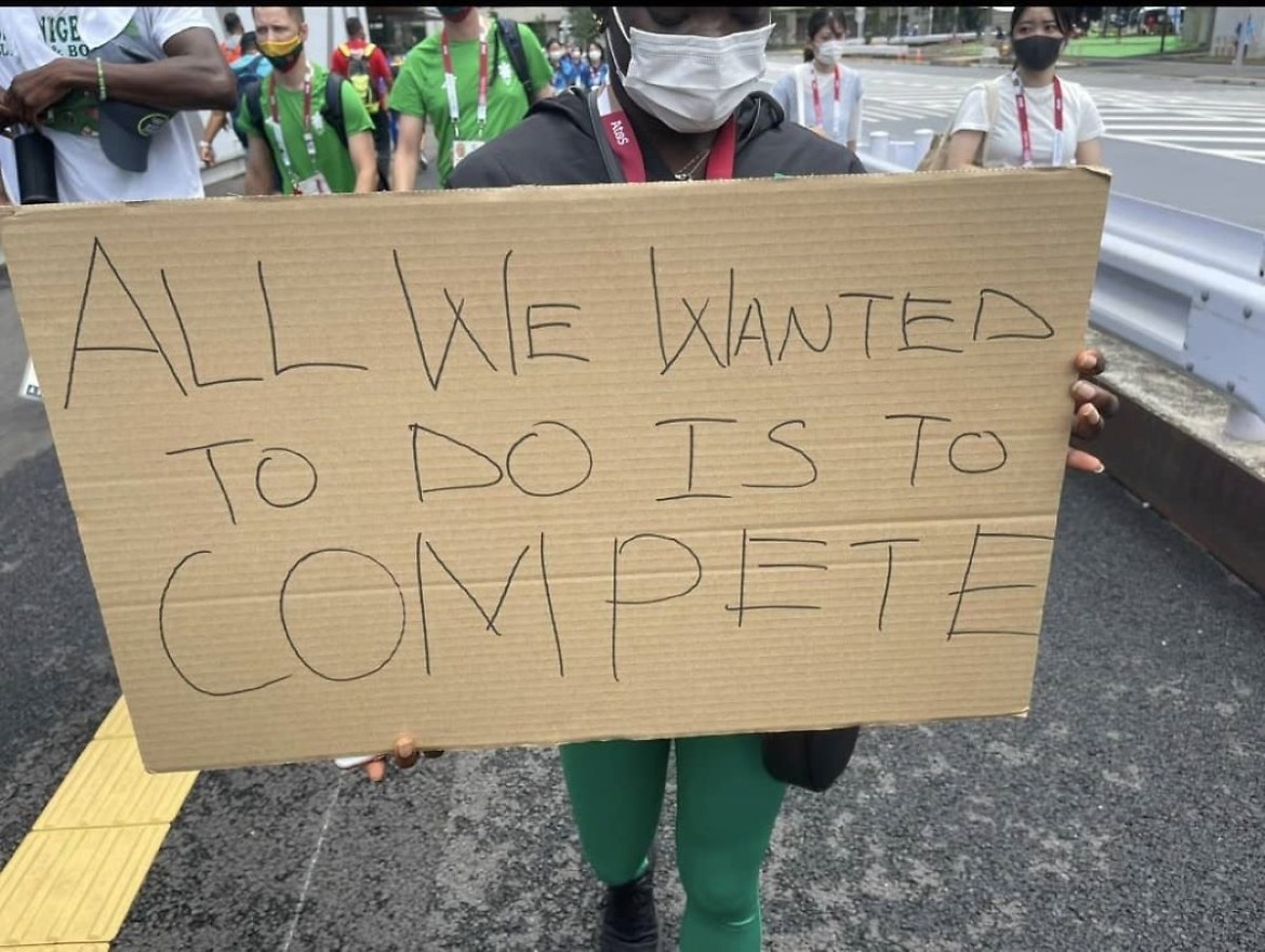 Nigerian athletes protests in Tokyo