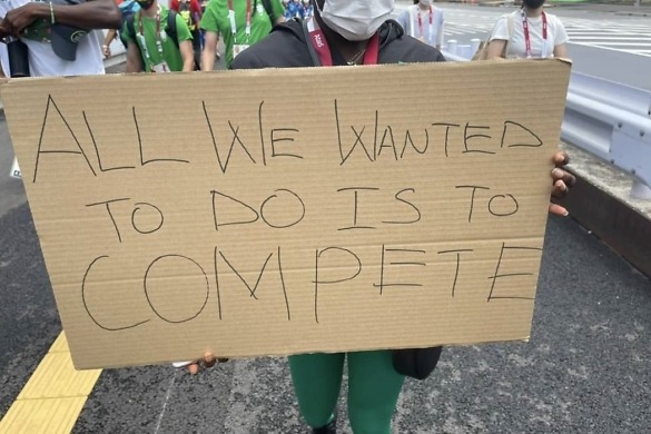 In Pictures: Nigerian athletes protest exclusion at Tokyo Olympic village