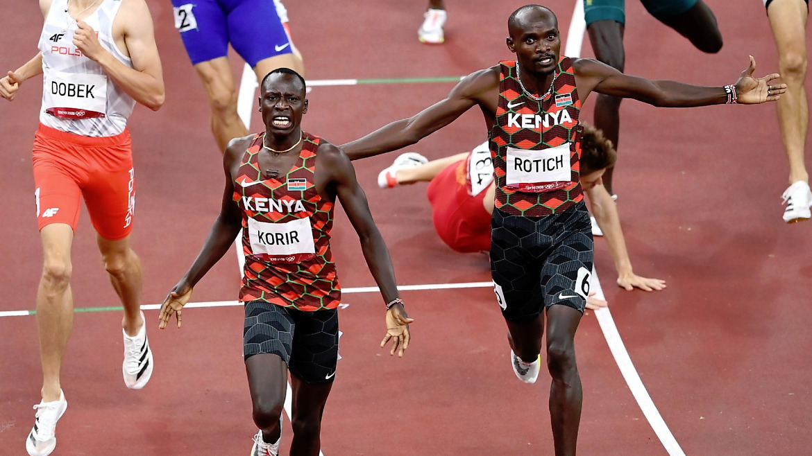 Emmanuel Korir (Kenya) made his move with 200m to go, crossing the finish line in 1:45.06