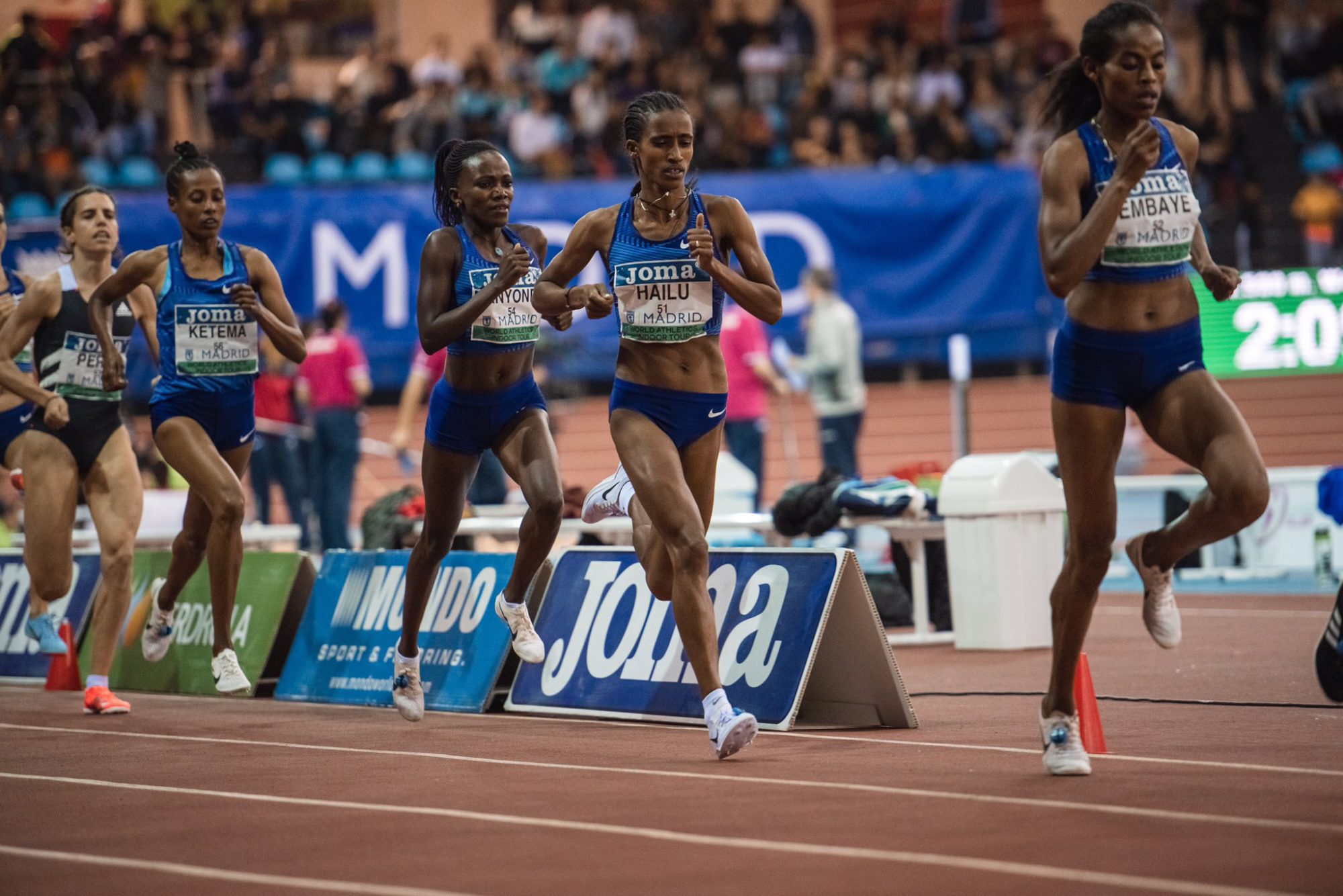 Ethiopian Lemlem Hailu's world U20 indoor 1500m record of 4:01.57 in Lievin, France.