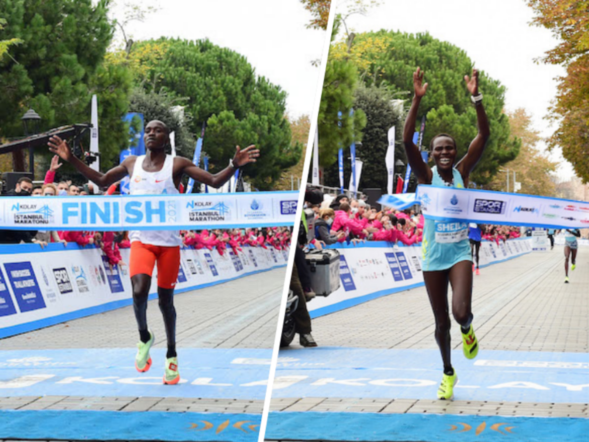 Victor Kiplangat and Sheila Jerotich winning at the 2021 Istanbul Marathon / Photo credit: Spor Istanbul
