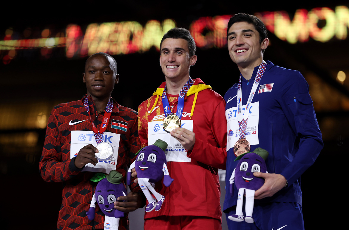 Kenyan athlete on the podium in Belgrade 22 / Credit: Getty Images for World Athletics