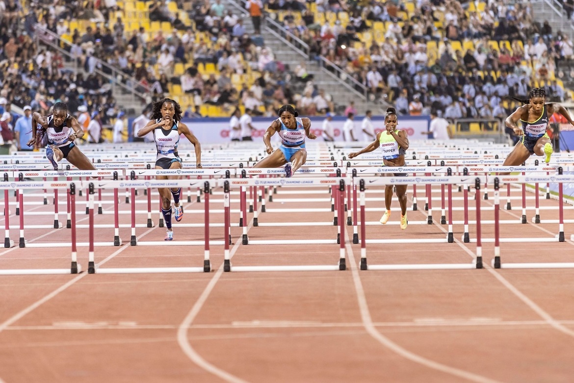 Kendra Harrison edges Tobi Amusan to win 100m hurdles at the Wanda Diamond League in Doha / Photo credit: Christel Saneh