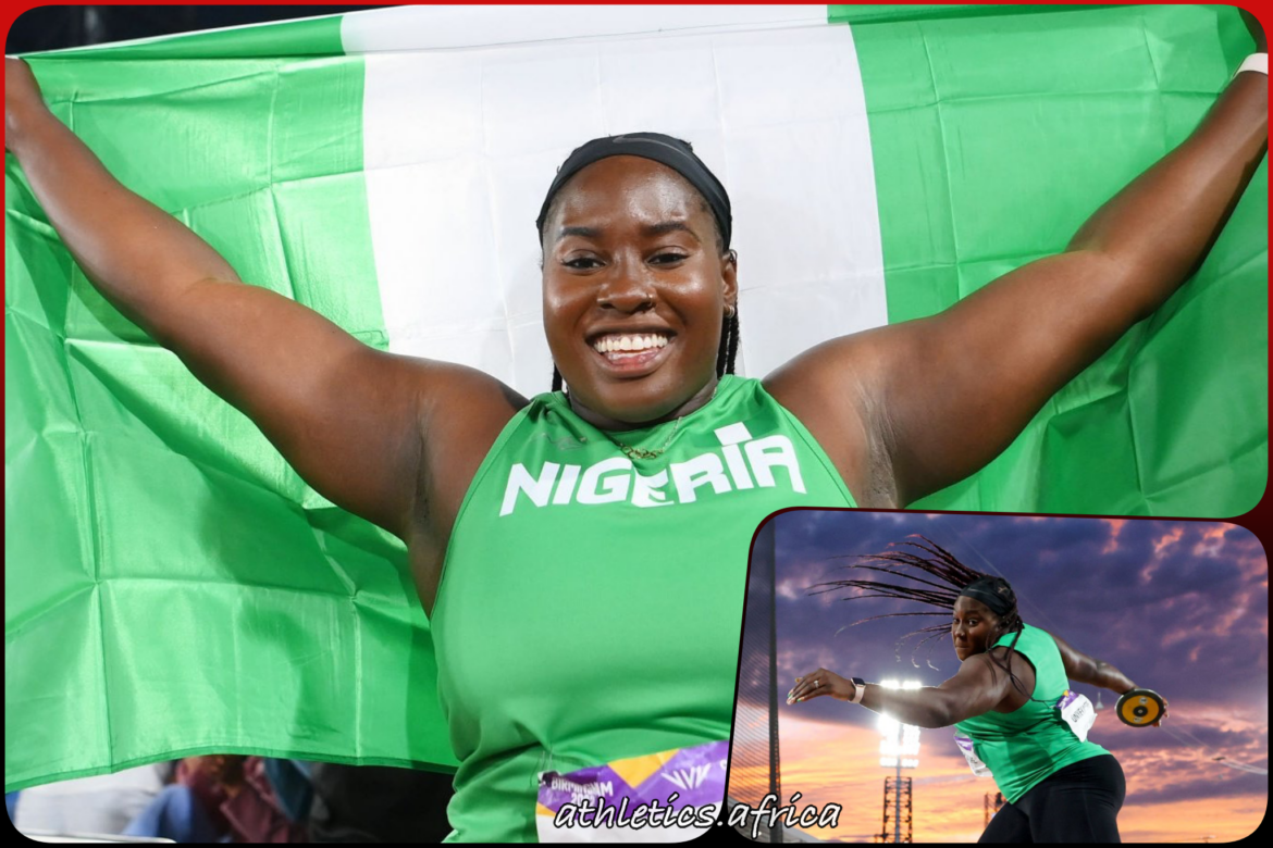 Chioma Onyekwere of Team Nigeria wins gold in the Women's Discus Throw Final on day five of the Birmingham 2022 Commonwealth Games at Alexander Stadium on August 02, 2022 in the Birmingham, England. (Photo credit: B2022 Organisers)