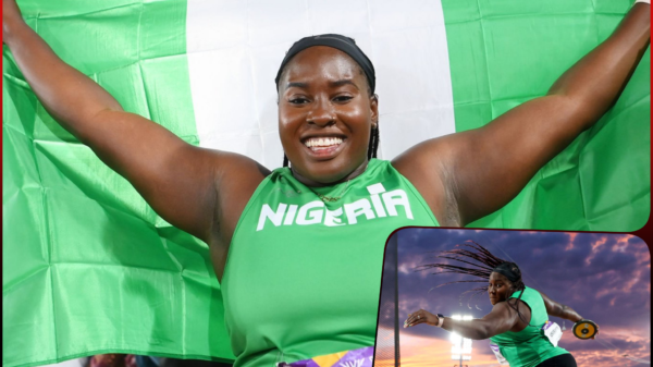 Chioma Onyekwere of Team Nigeria wins gold in the Women's Discus Throw Final on day five of the Birmingham 2022 Commonwealth Games at Alexander Stadium on August 02, 2022 in the Birmingham, England. (Photo credit: B2022 Organisers)