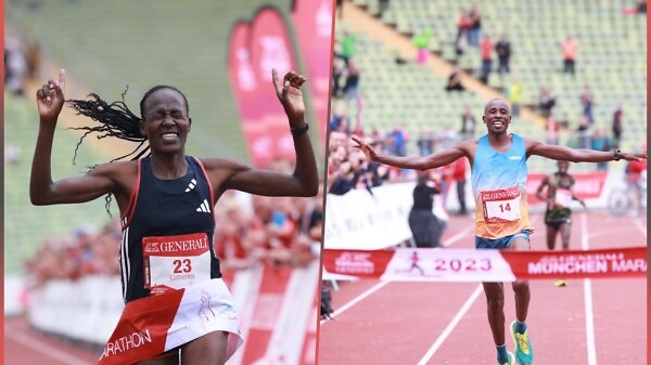 Kenyans Bernard Muia and Catherine Cherotich winning their races at the 2023 Munich Marathon / Photo credit: Norbert Wilhelmi