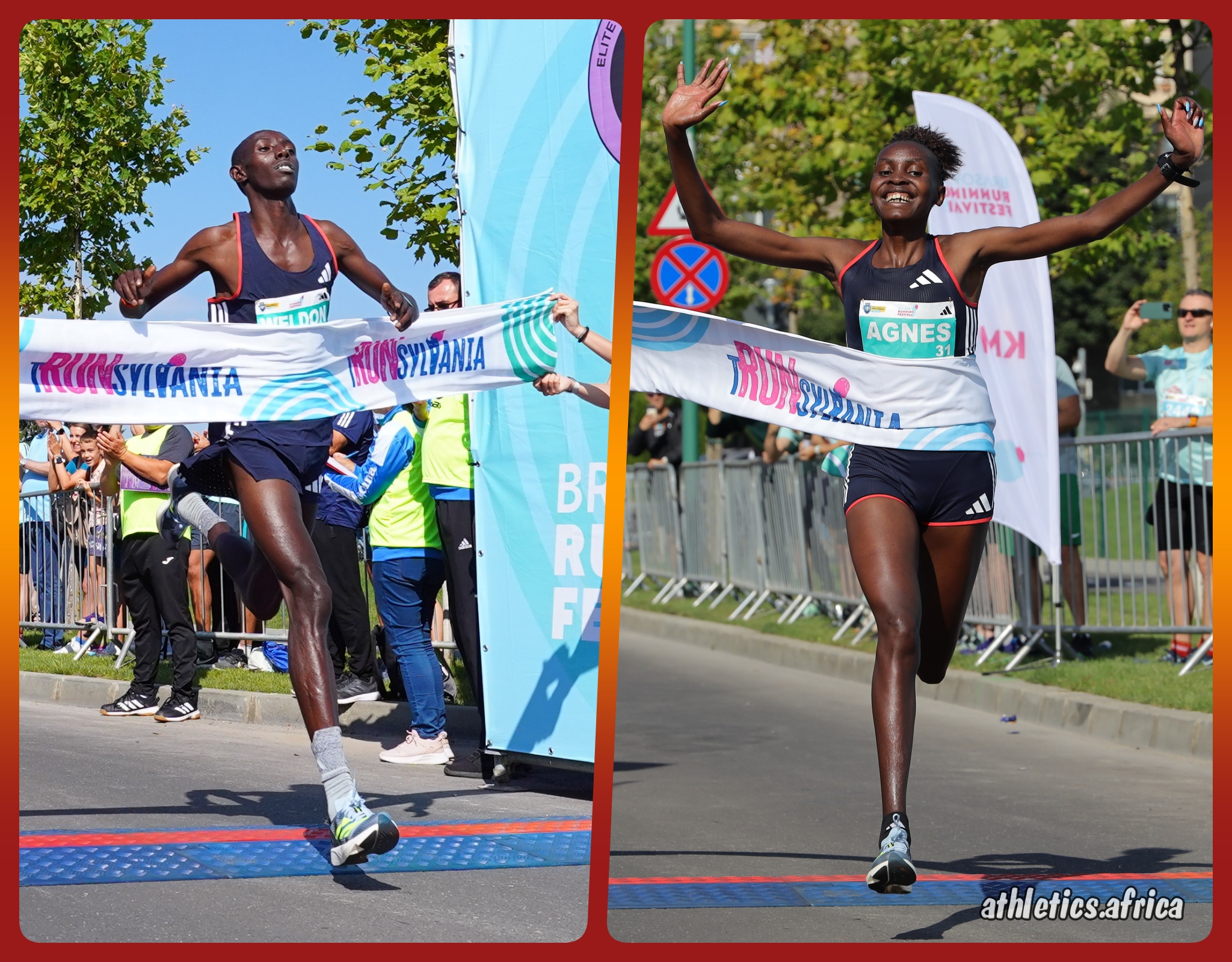 Kenyans Agnes Ngetich and Weldon Langat winning the Trunsylvania 10km at the 2023 Brasov Running Festival / Photo Credit: Brasov Running Festival