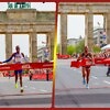 Daniel Ebenyo and Tekle Muluat winning the 43rd GENERALI BERLIN HALF MARATHON / Photo credit: SCC EVENTS / Jean-Marc Wiesner