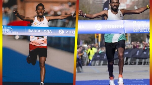Abraham Tadesse and Degitu Azimeraw winning at the 2024 Zurich Barcelona Marathon