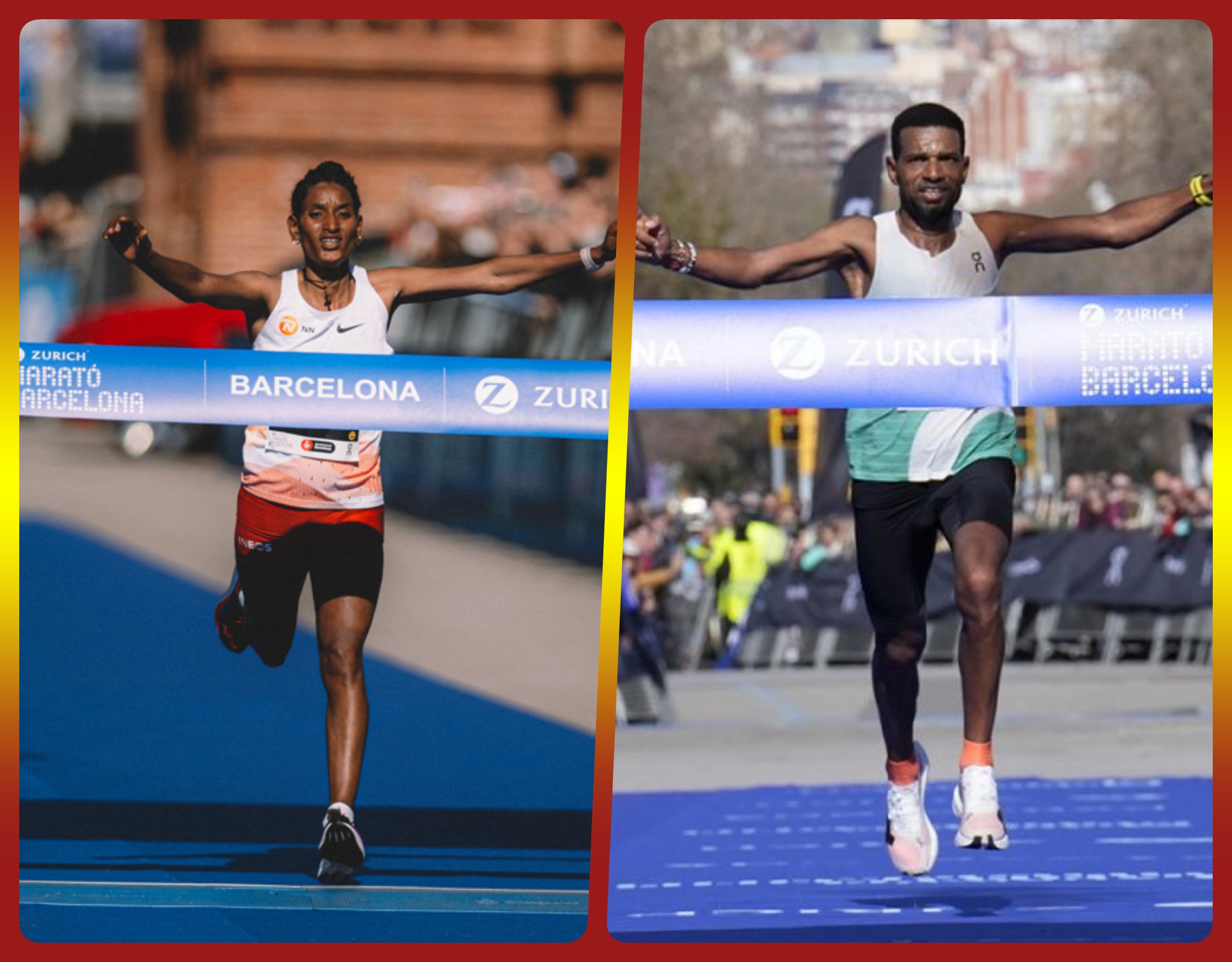 Abraham Tadesse and Degitu Azimeraw winning at the 2024 Zurich Barcelona Marathon