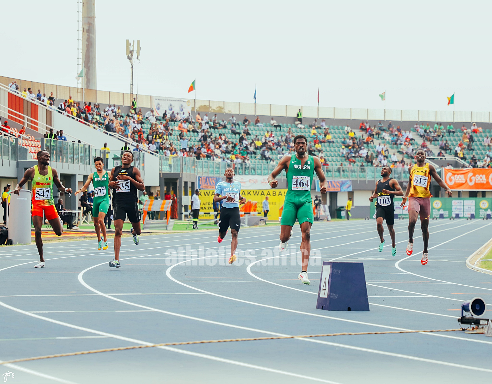 Nigeria's Chidi Okezie winning the men's 400m title at the African Games Accra 2023 / Photo credit: Yomi Omogbeja for AthleticsAfrica