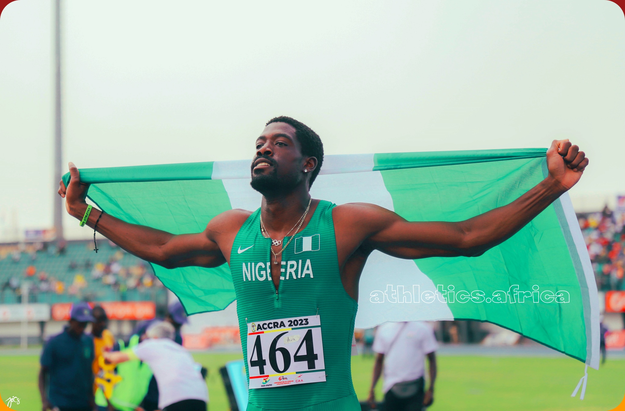 Nigeria's Chidi Okezie winning the men's 400m title at the African Games Accra 2023 / Photo credit: Yomi Omogbeja for AthleticsAfrica