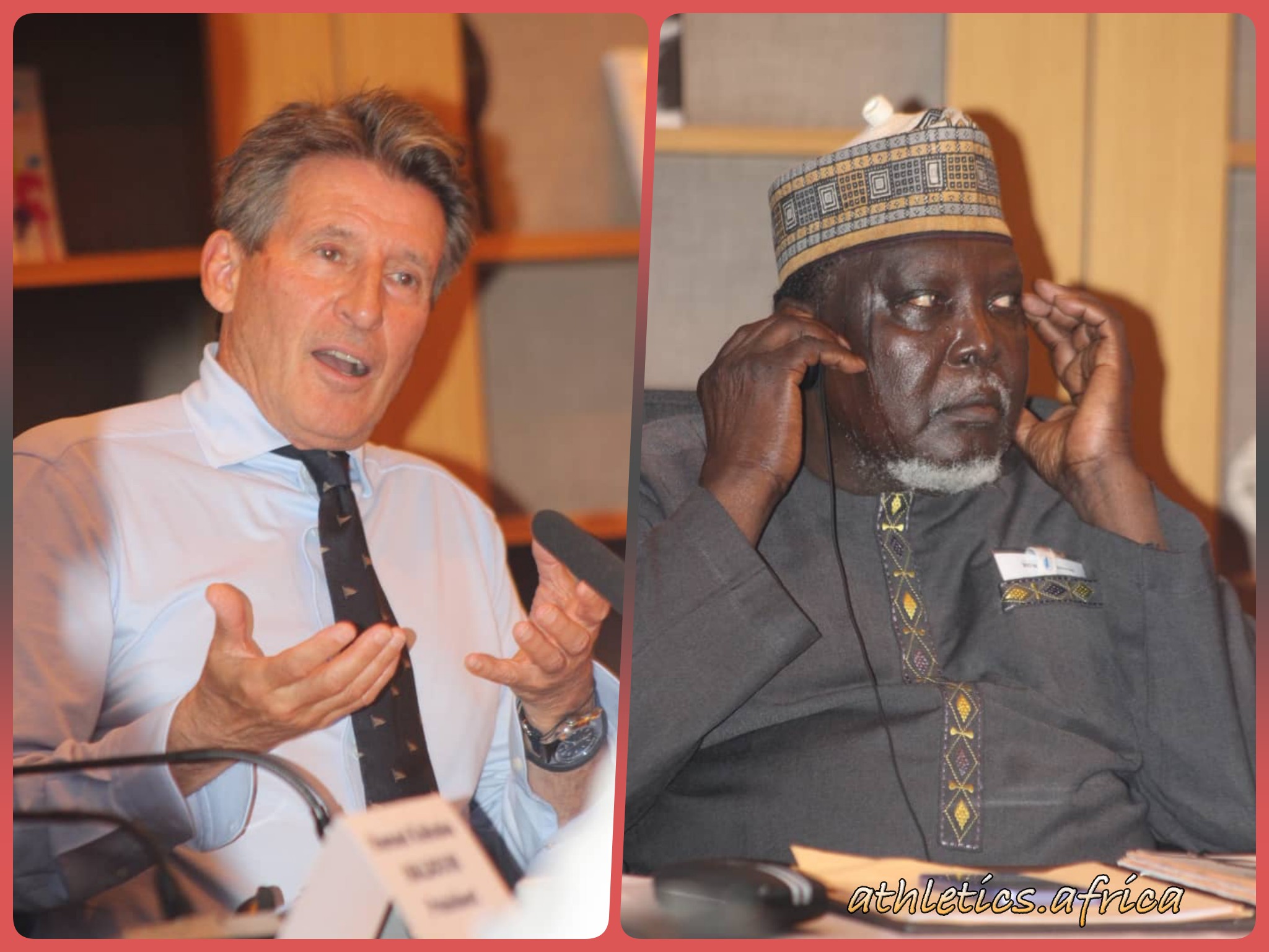 World Athletics President Sebastian Coe and CAA President, Colonel Hamad Kalkaba Malboum at the CAA Council Meeting in Douala, Cameroon on Thursday 20 June, 2024 / Photo credit: AthleticsAfrica