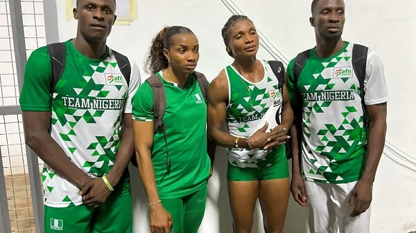Team Nigeria’s quartet Ifeanyi Ojeli, Patience Okon-George, Sikiru Adeyemi, and Omolara Ogunmakinju / Photo credit: Yomi Omogbeja for AthleticsAfrica