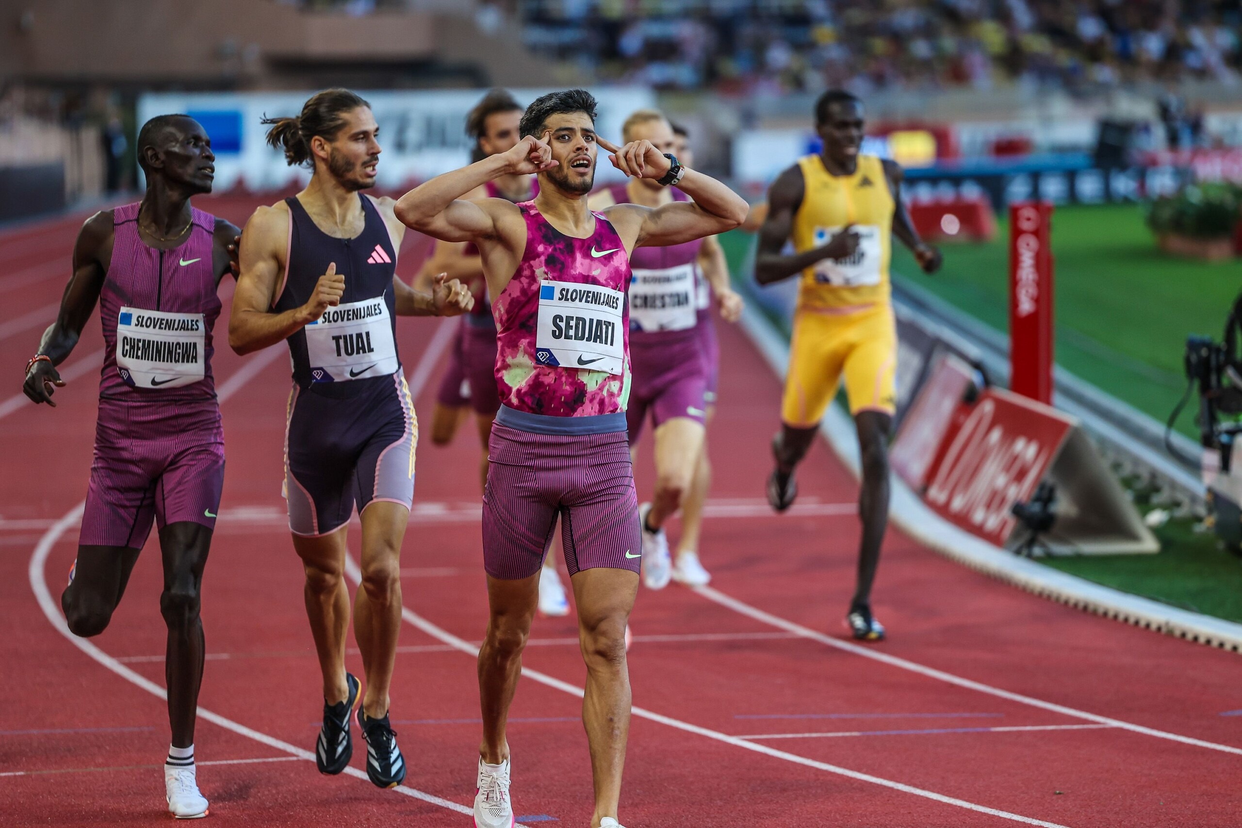 Djamel SEDJATI (ALG) wins the Men's 800m in a diamond league record time of 1:41.46 at the Wanda Diamond League Monaco on 12 July 2024 / Photo: Chiara Montesano / Diamond League AG