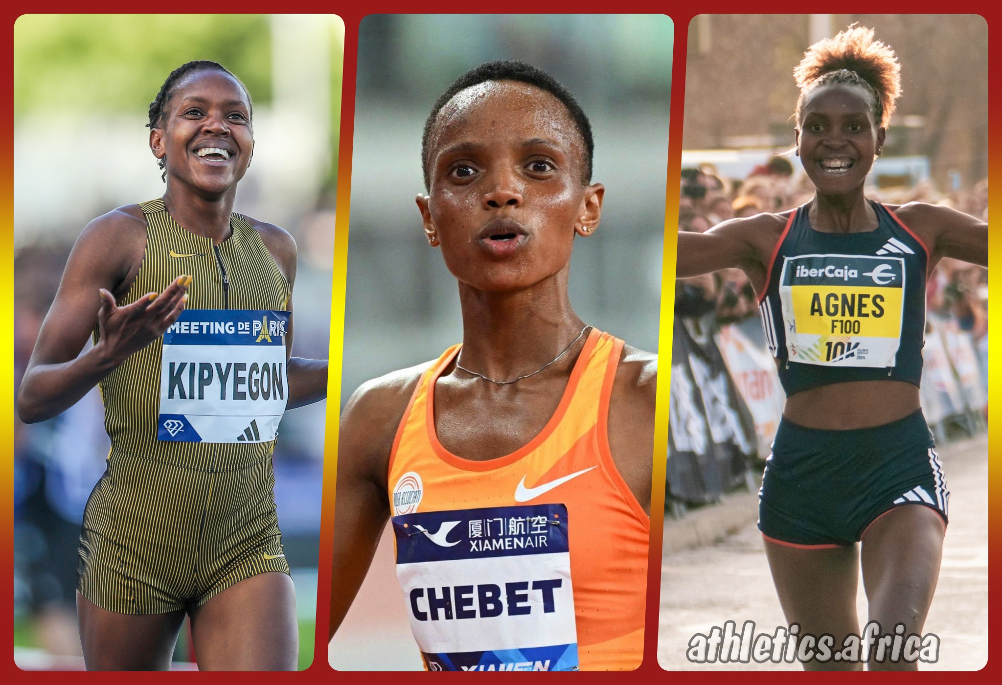 Kenyan 2024 world record holders: Faith Kipyegon, Beatrice Chebet and Agnes Jebet Ngetich