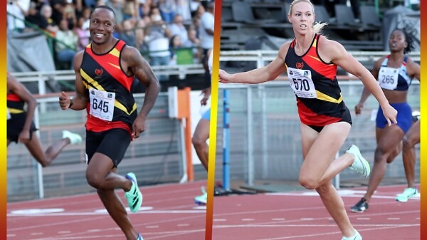 Akani Simbine and Carina Horn taking the men's and women’s 100m titles at the 2023 ASA Senior Championships in Potchefstroom / Photo: Cecilia de Bers