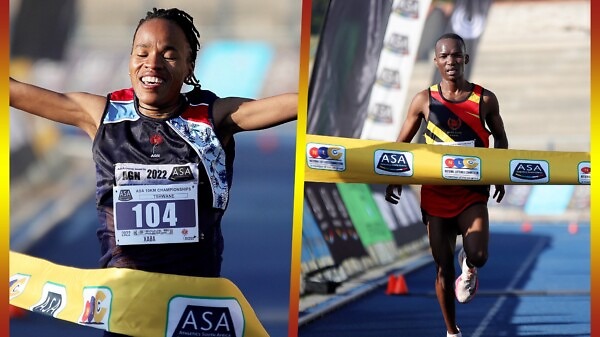 Glenrose Xaba and Andries Sesedi winning the women’s and men's titles at the 2022 ASA 10km Championships on Saturday at Pilditch Stadium, Tshwane / Photo: Cecilia de Bers