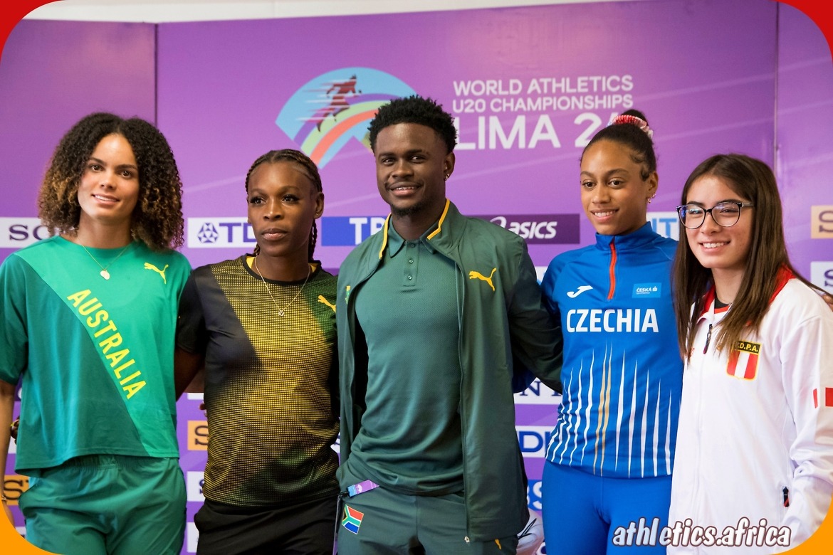 Bradley Nkoana of South Africa and other athletes at the 2024 World Athletics U20 Championships in Lima / Photo credit: Enzo Santos Barreiro for WA