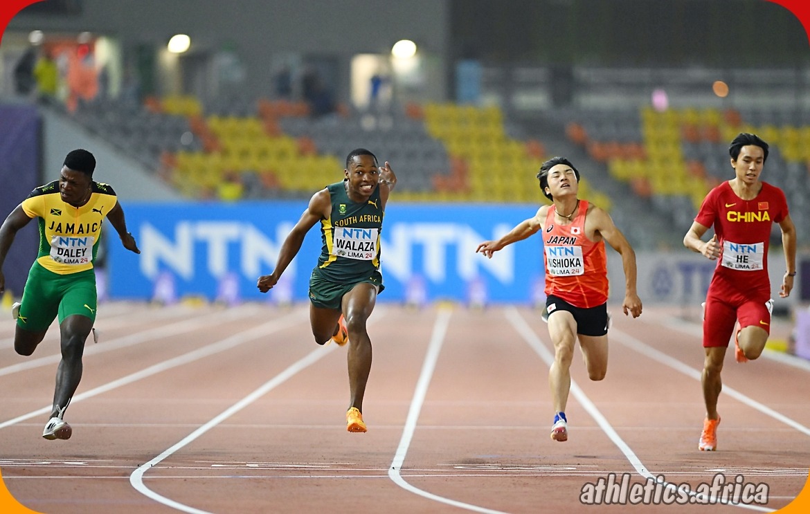 South Africa’s Bayanda Walaza wins gold in the Men's 100m Final at 2024 World Athletics U20 Championships Lima, Peru / Photo credit: Enzo Santos Barreiro for World Athletics
