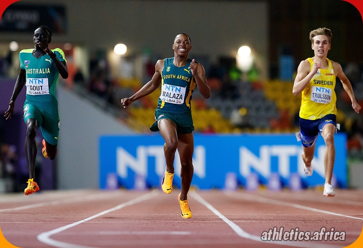 Bayanda Walaza (RSA) wins the men's 200m final at the World Athletics U20 Championships Estadio la Videna, Lima, Peru / Photo by Oscar Muñoz Badilla for World Athletics