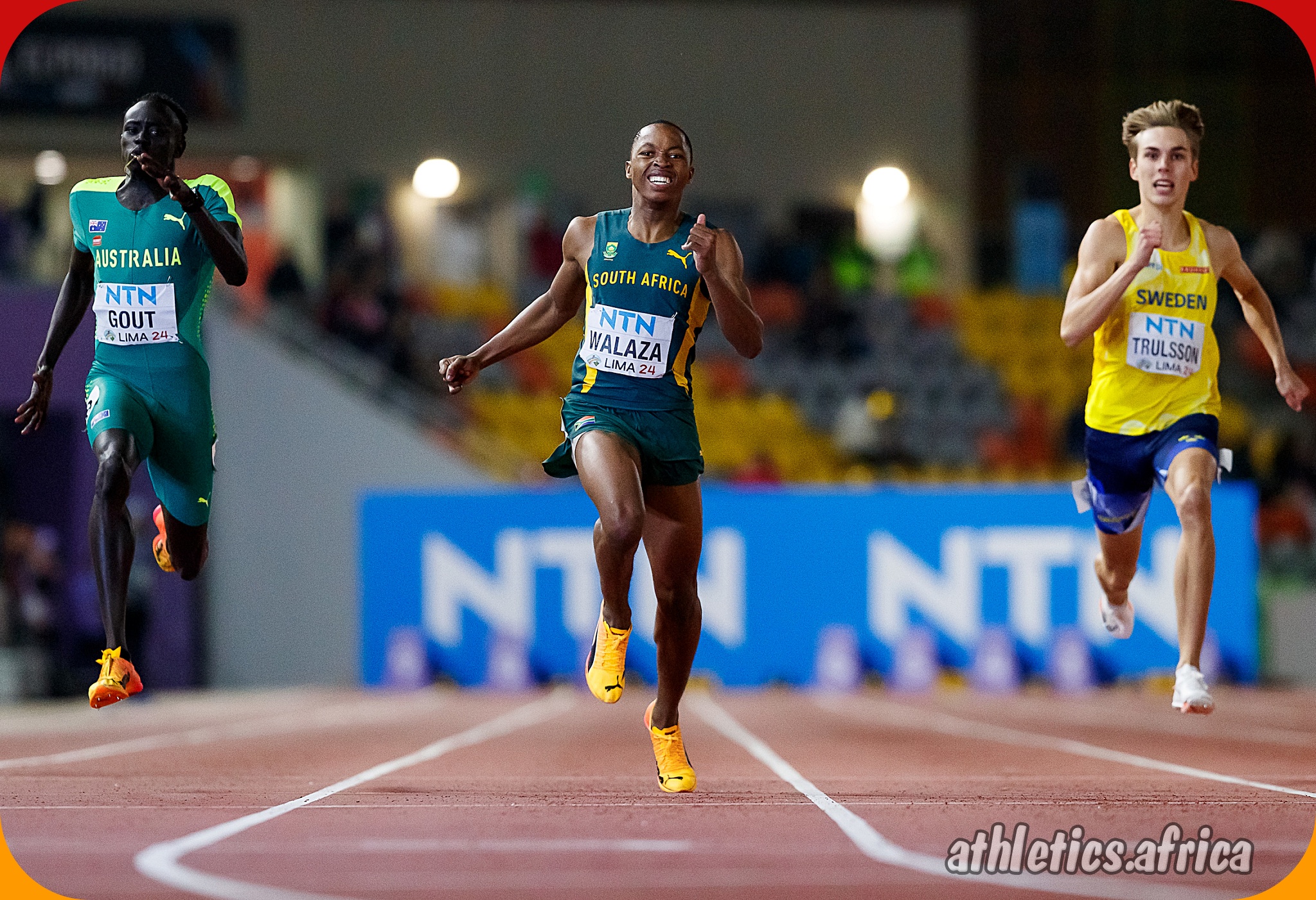 Bayanda Walaza (RSA) wins the men's 200m final at the World Athletics U20 Championships Estadio la Videna, Lima, Peru / Photo by Oscar Muñoz Badilla for World Athletics