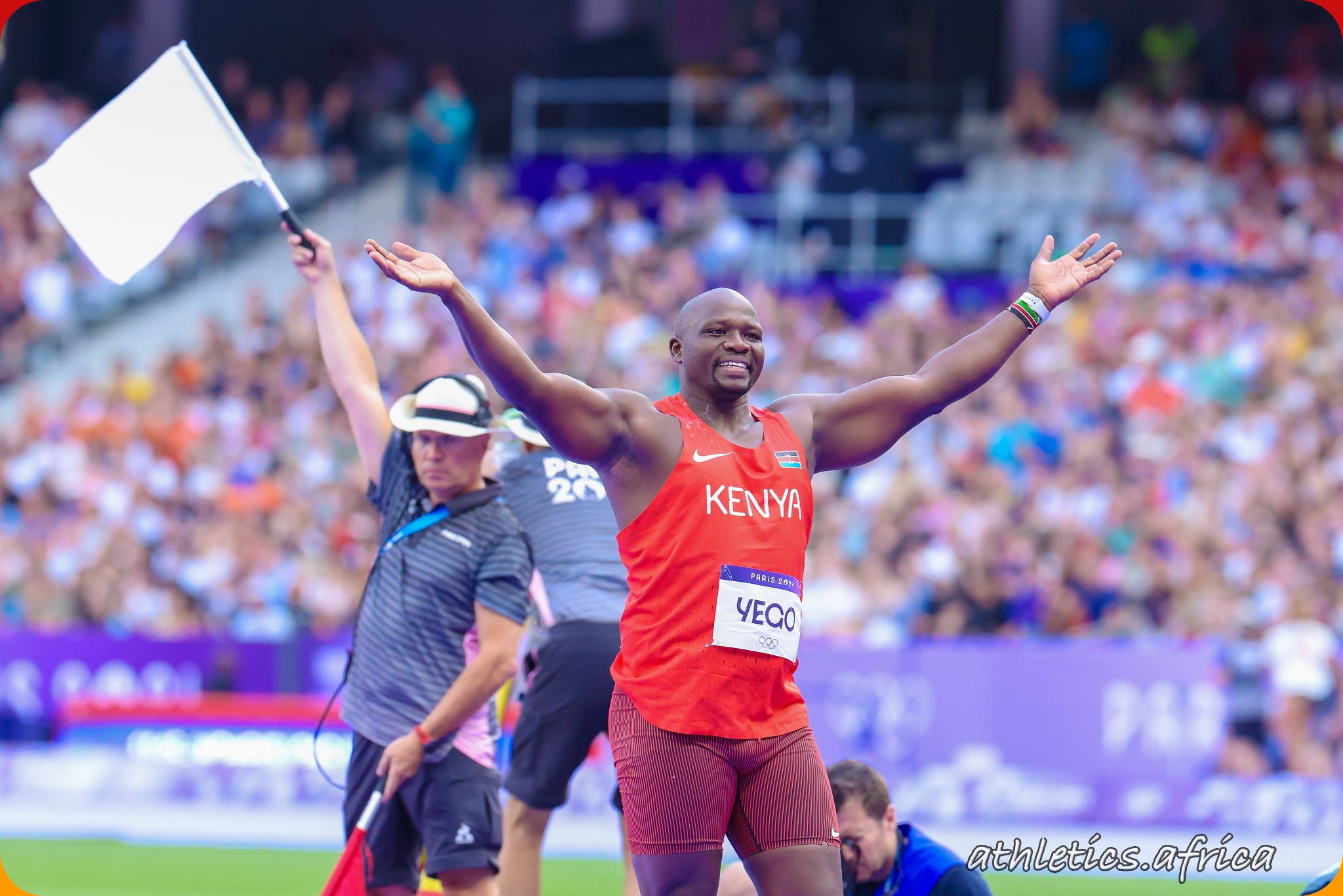 Kenya’s Julius Yego in action during the men's Javelin Throw qualification round at the Stade de France - Paris 2024 Olympics / Photo: Kelly Ayodi for NOCK