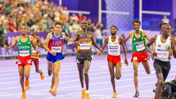 Uganda’s Joshua Cheptegei wins the Paris 2024 men's 10,000m at the Stade de France / Photo: Kelly Ayodi for NOCK