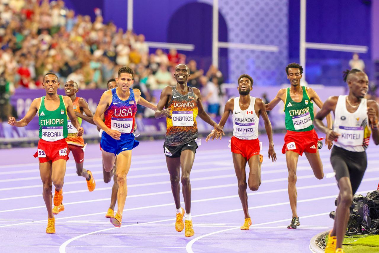 Uganda’s Joshua Cheptegei wins the Paris 2024 men's 10,000m at the Stade de France / Photo: Kelly Ayodi for NOCK