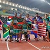 Team South Africa with other medallists after the Men's 4x400 Metres Relay final at the World Athletics U20 Championships in Lima, Peru / Photo by Oscar Muñoz Badilla for World Athletics.