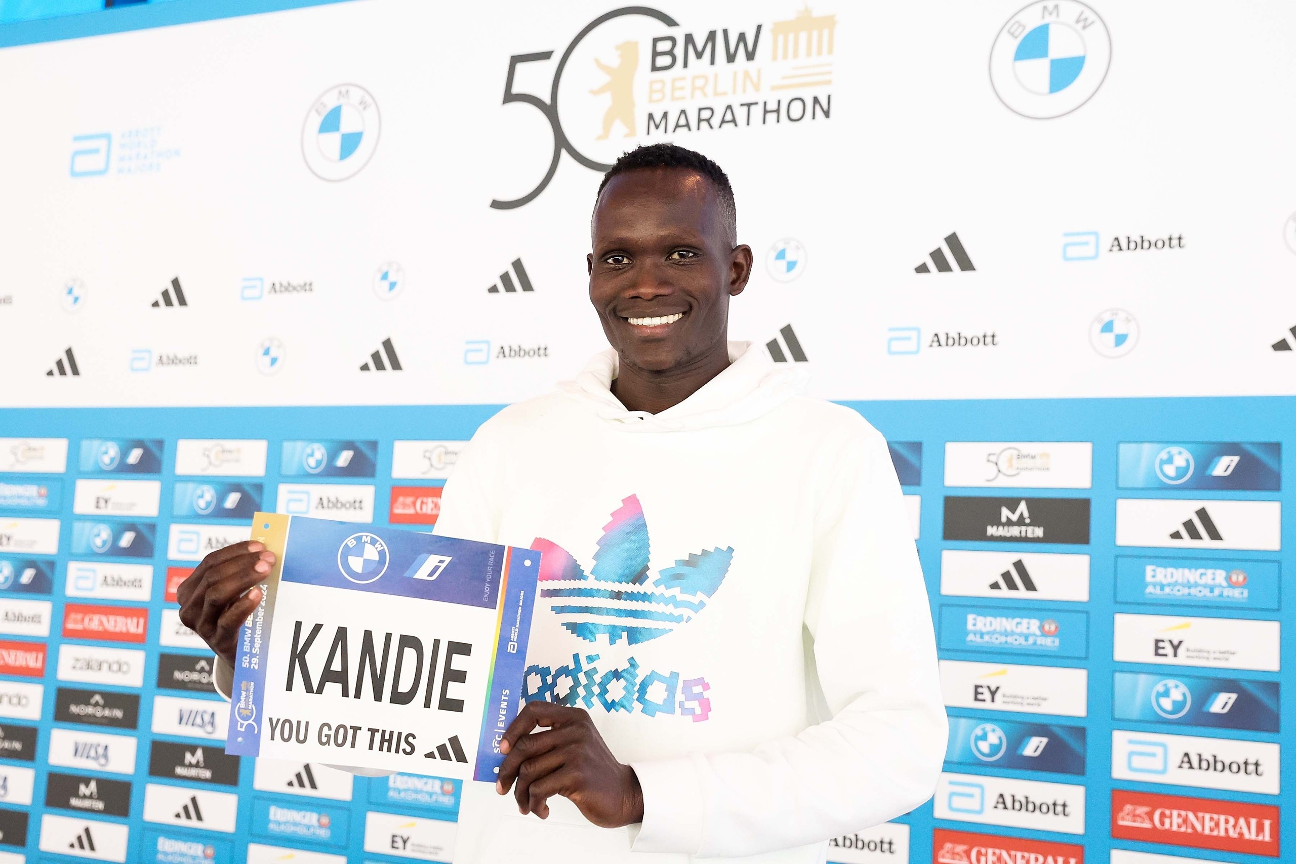 Kenyan Kibiwott Kandie at the press conference for the 2024 BMW Berlin Marathon in Berlin, Germany on September 27, 2024 / Photo credit: Victah Sailer / PhotoRun