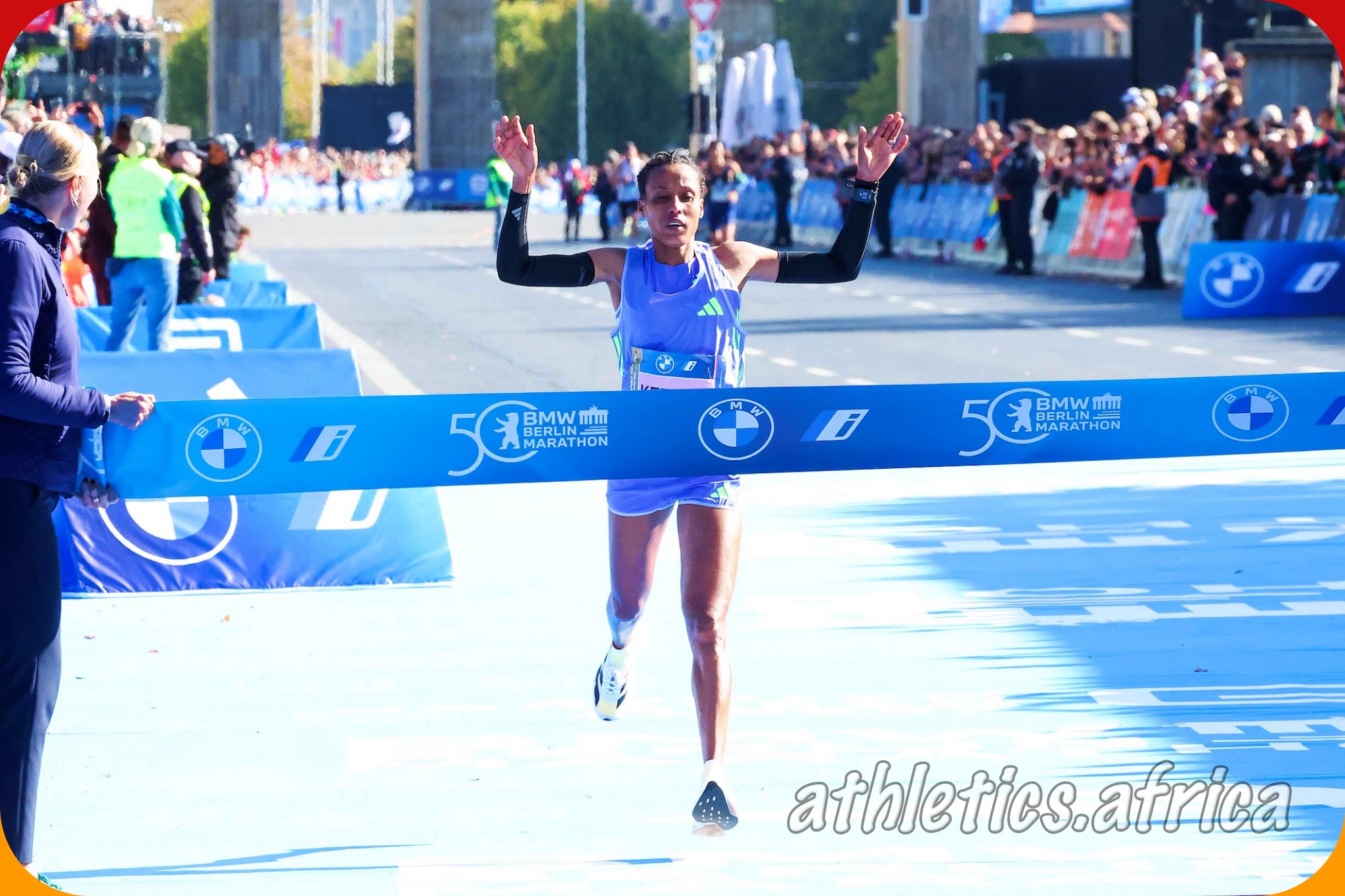 Ethiopian Tigist Ketema winning at the BMW Berlin Marathon 2024 / Photo credit: Victah Sailer / PhotoRun