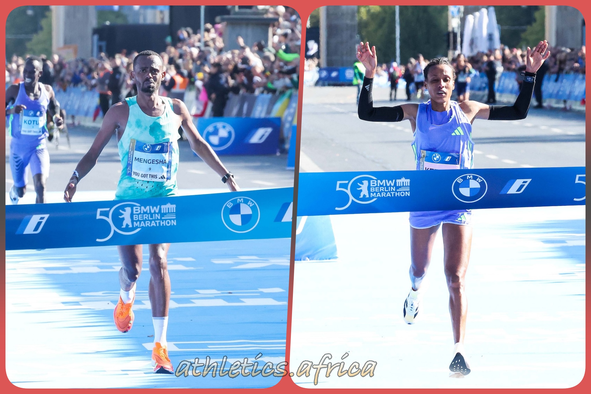 Ethiopians Milkesa Mengesha and Tigist Ketema winning at the BMW Berlin Marathon 2024 / Photo credit: Victah Sailer / PhotoRun