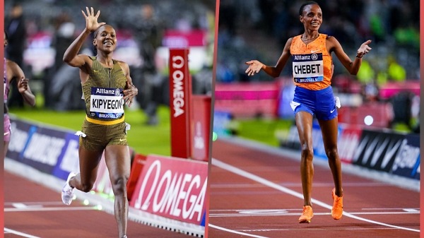 Kenyans Faith Kipyegon and Beatrice Chebet winning in Brussels / Photo credits: Diamond League AG