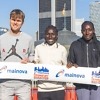 The Masai Family: Jake Robertson, Magdalyne Masai and Linet Masai (right) in Frankfurt - October 2024 | Photo credit: Norbert Wilhelmi / Mainova Frankfurt Marathon