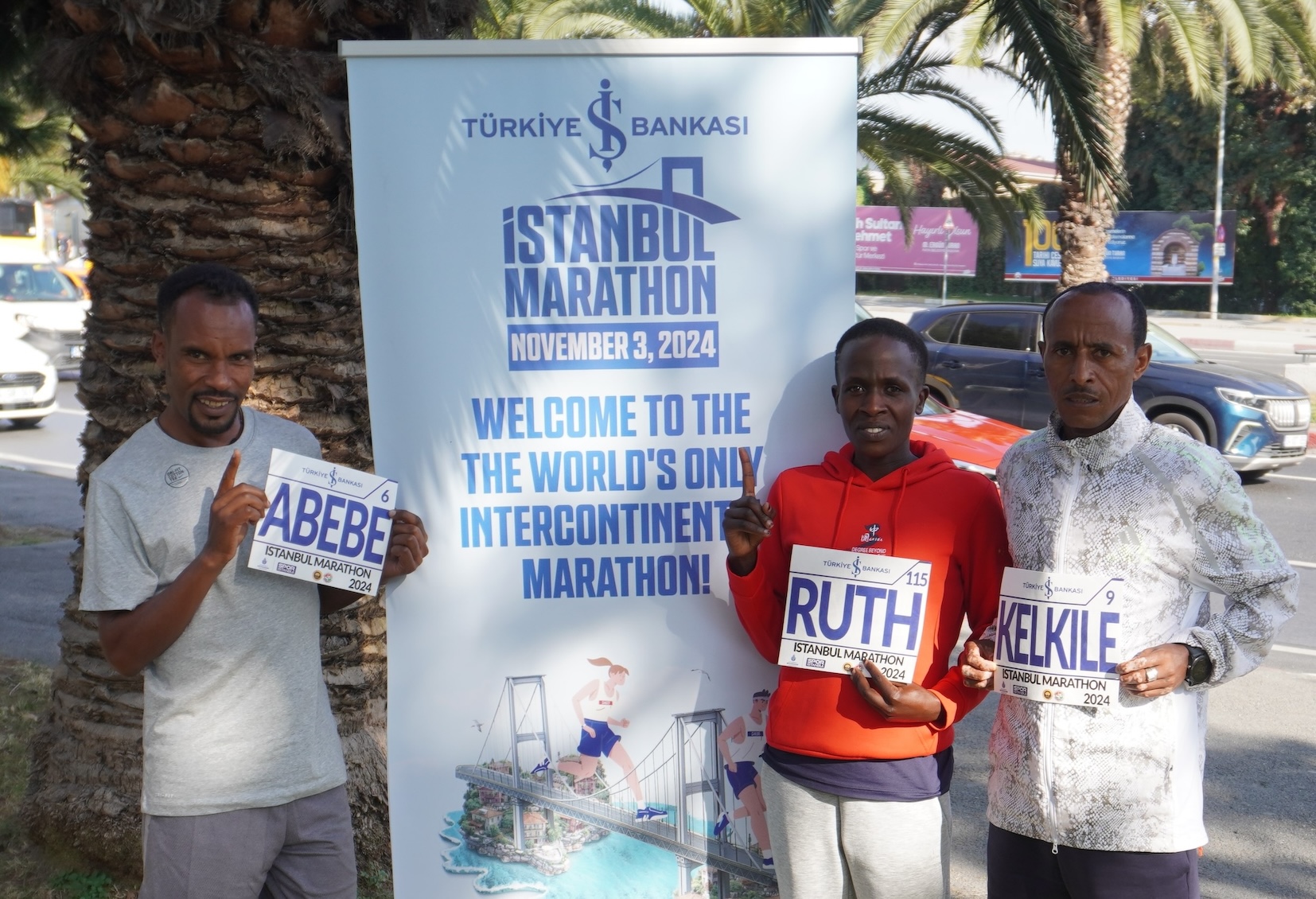 Abebe Negewo, Ruth Jebet and Kelkile Gezahegn in Istanbul |Photo credit: Spor Istanbul / Karasoy