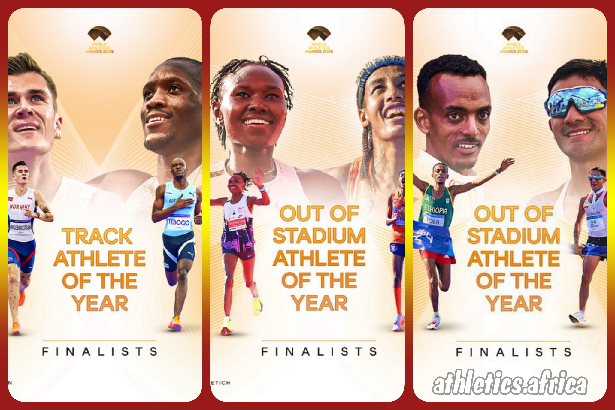 Letsile Tebogo (BOT), Ruth Chepngetich (KEN), and Tamirat Tola (ETH) among finalists for 2024 Athlete of the Year awards / Photo: World Athletics