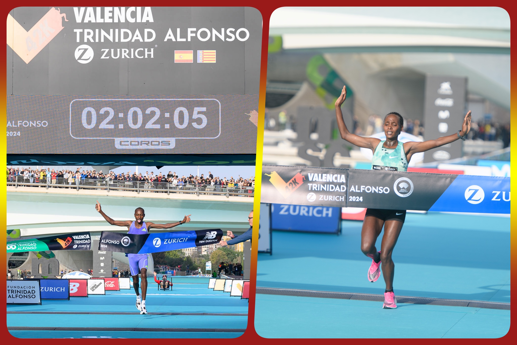 Kenyan Sabastian Sawe and Ethiopian Megertu Alemu winning at the Valencia Marathon 2024 / Photo credit: Valencia Marathon