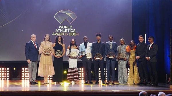 All the winners on stage at the World Athletics Awards 2024 in Monaco / Photo Credit: World Athletics