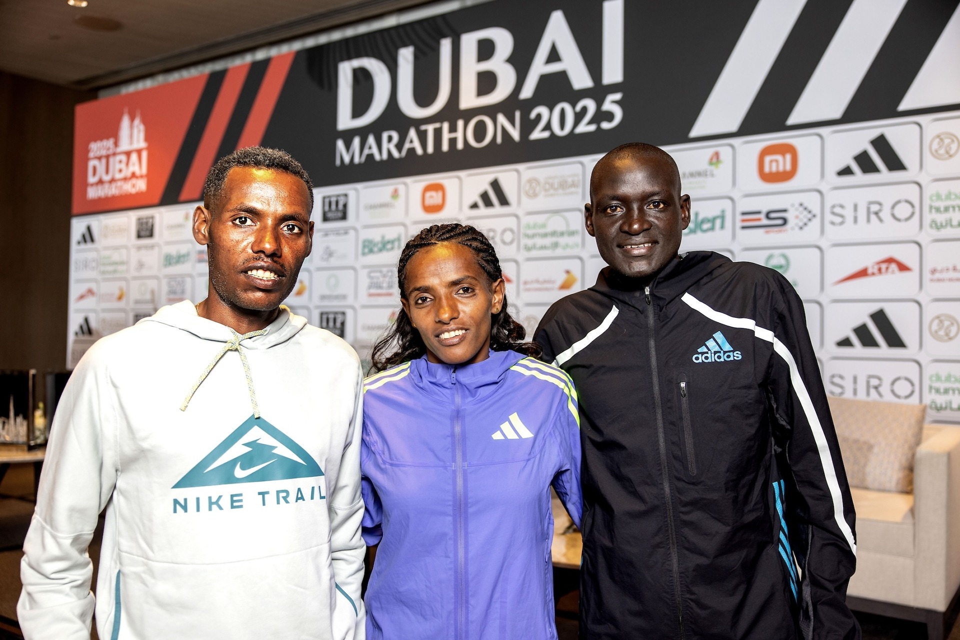 Lelisa Desisa, Dera Dida and Dennis Kimetto (right) in Dubai for the race /Photo credit: Dubai Marathon