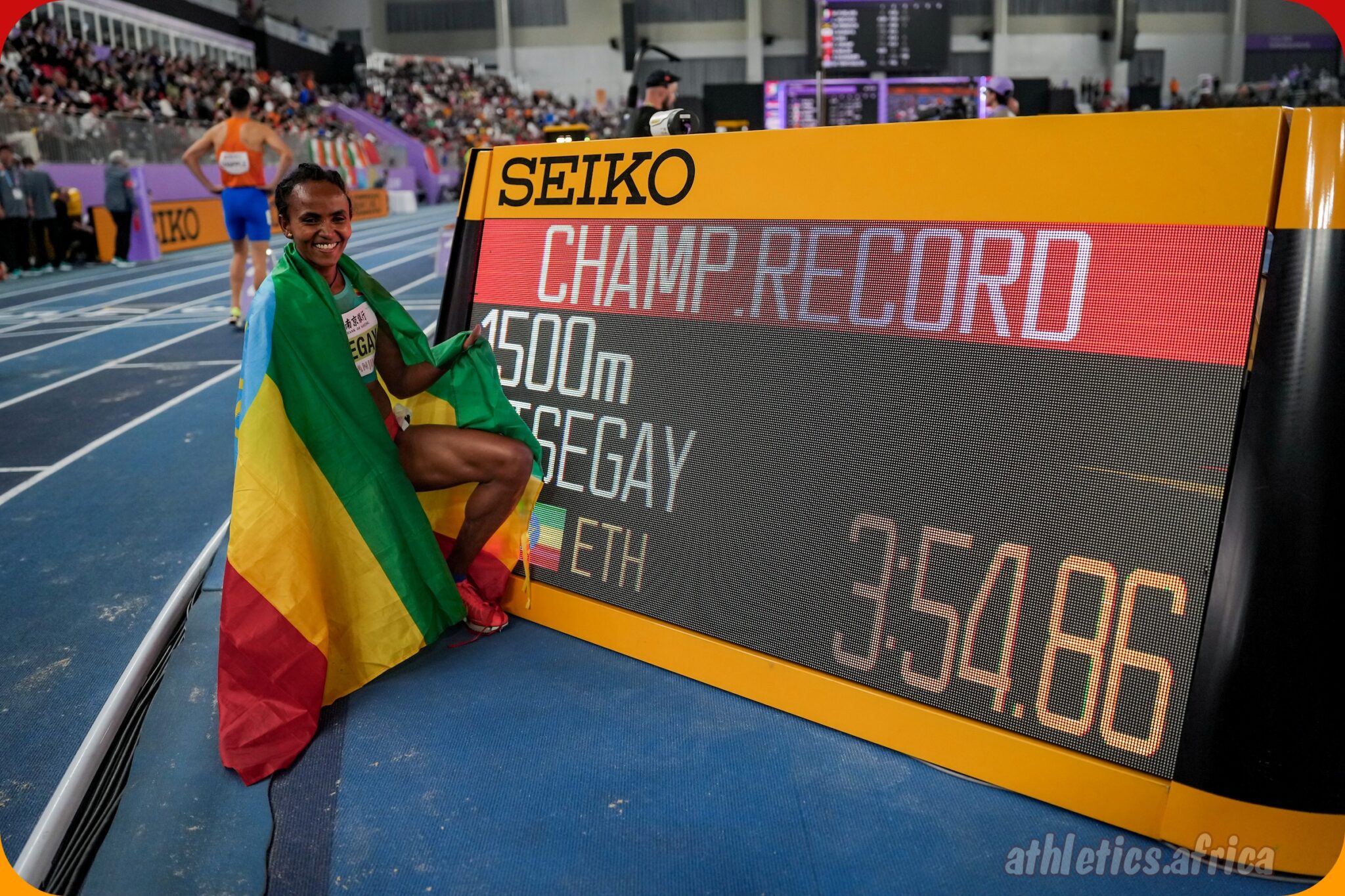 Ethiopia's Gudaf Tsegay clocks 3:54.86 to win the women's 1500m at the 2025 World Athletics Indoor Championships in Nanjing on Sunday 23 March / Photo: Dan Vernon for World Athletics