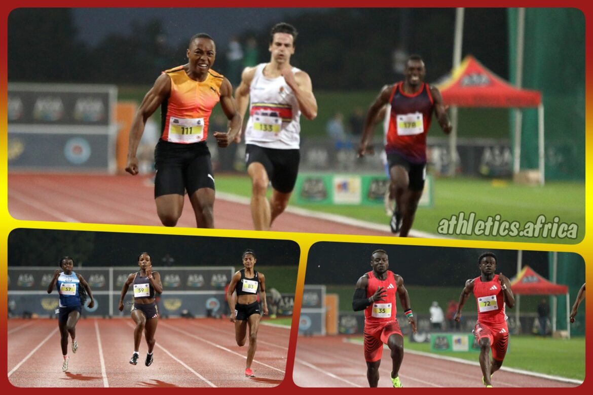 Bayanda Walaza, Viwe Jingqi, and Ferdinand Omanyala winning at the 2025 ASA Grand Prix 2 in Johannesburg / Photo credit: Cecilia van Bers