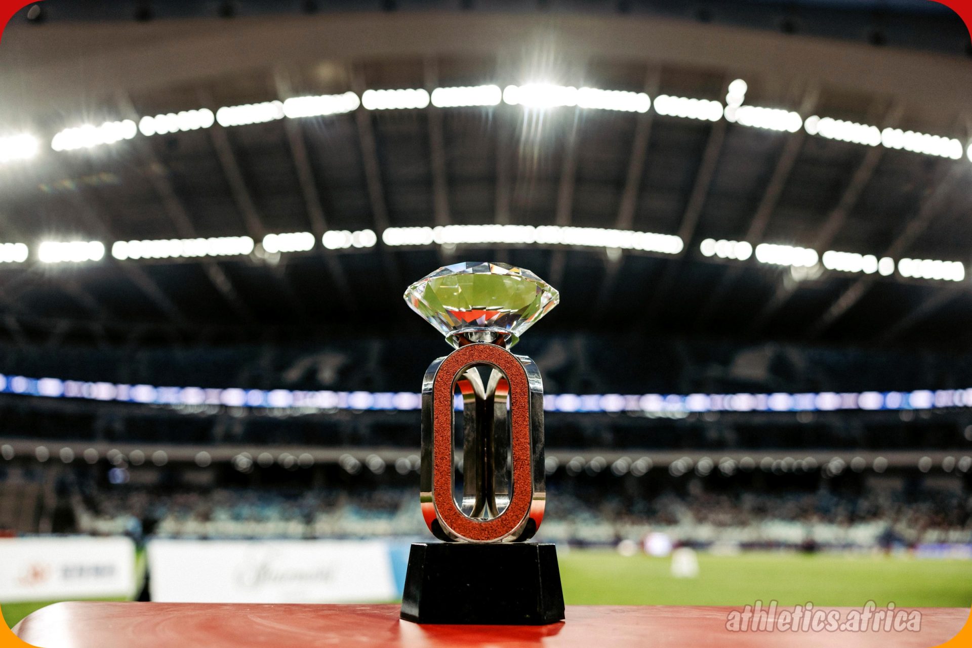 The 2025 Wanda Diamond League trophy at the Egret Stadium in Xiamen, China / Photo credit: Marta Gorczyska for Diamond League AG