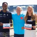 Samuel Fitwi, Jo Schindler and Domenika Mayer by the river Rhine in Mainz / Photo credit: Norbert Wilhelmi