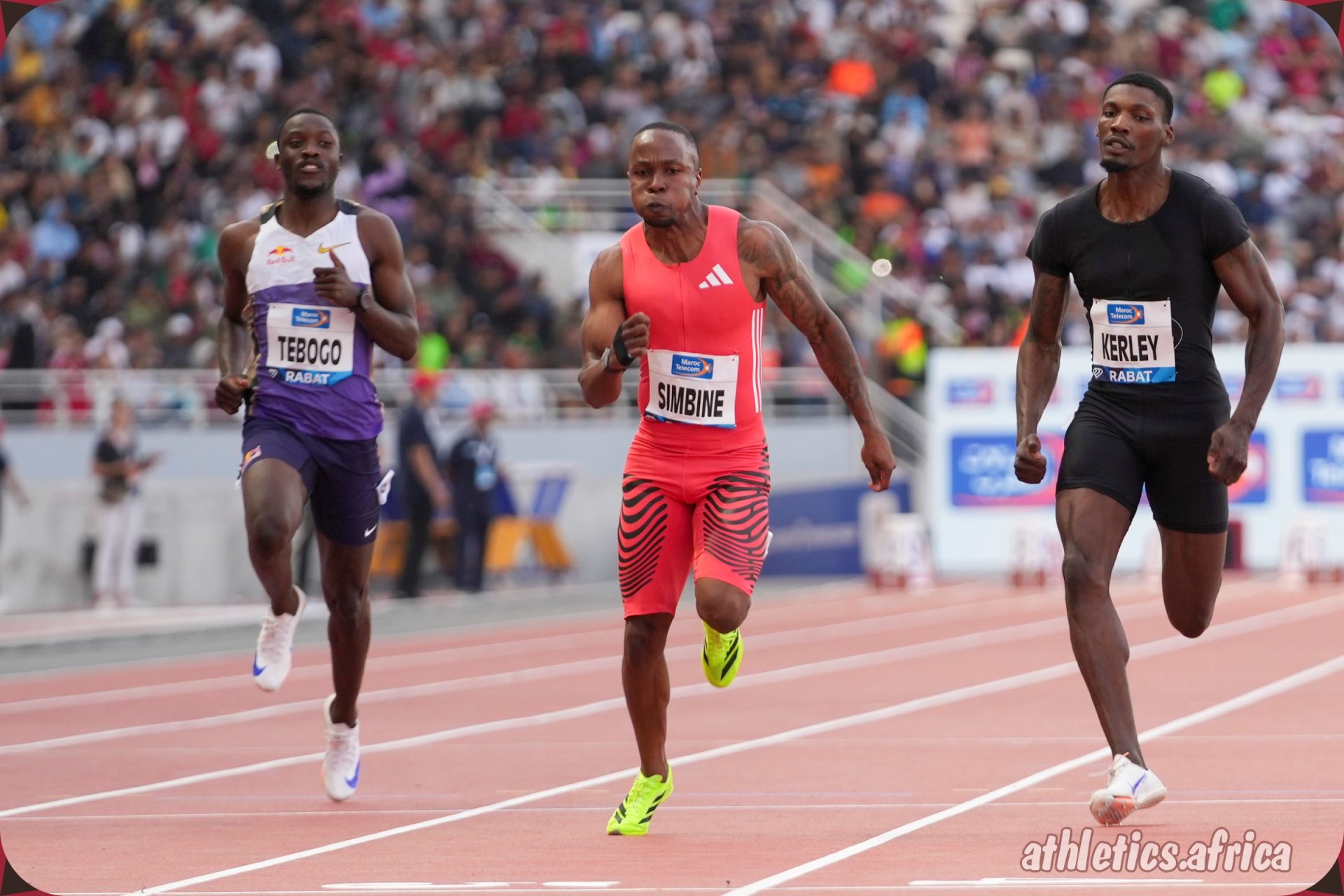 Akani Simbine (RSA) wins the Men's 100m with a time of 9.95 at the Meeting International Mohammed VI d'Athlétisme de Rabat, part of the Wanda Diamond League, on Sunday 25 May 2025 / Photo credit: Matthew Quine for Diamond League AG
