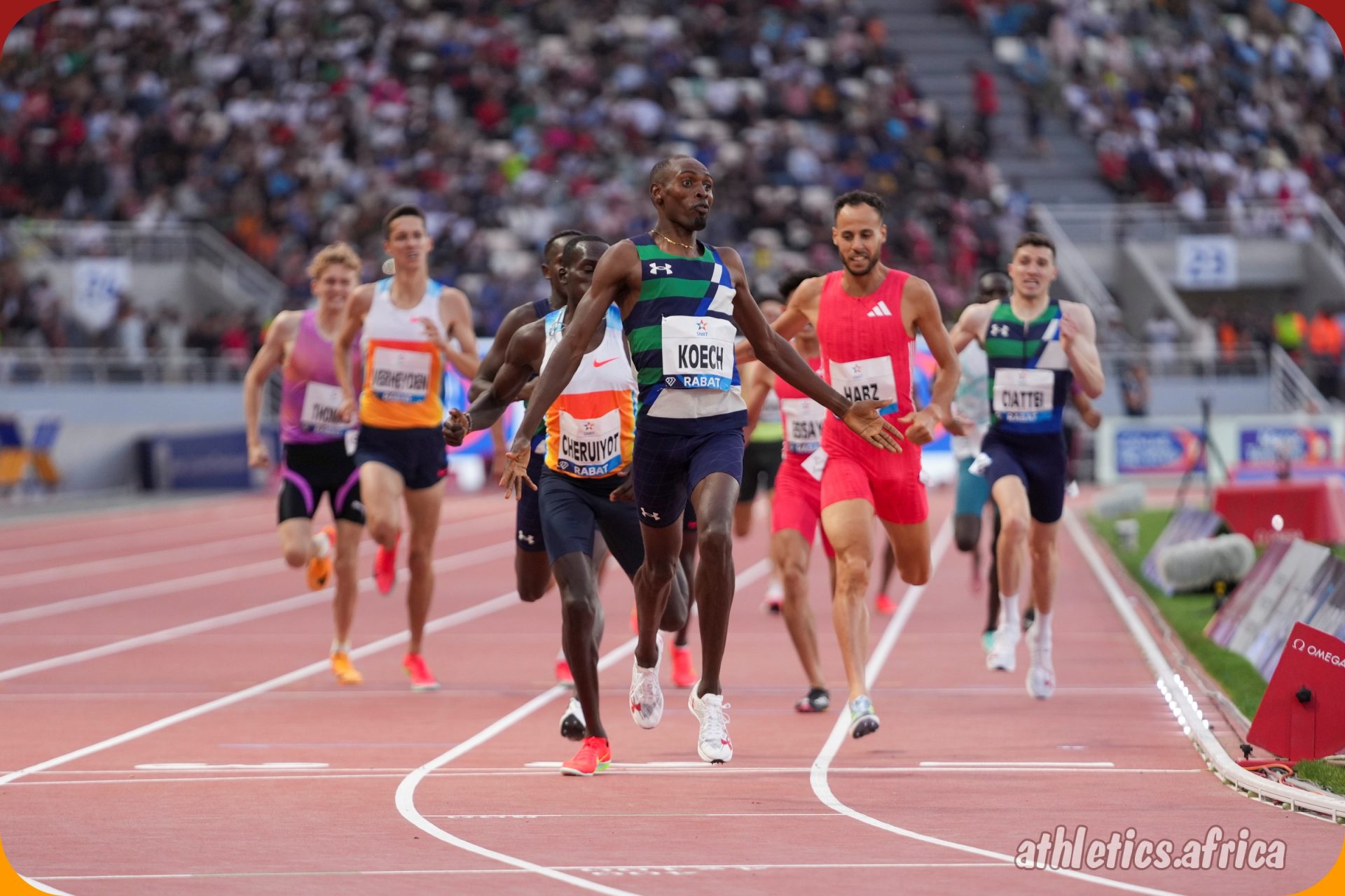 Jonah Koech (USA) wins the Men's 1500m in a new Meeting Record of 3:31.43 ahead of Kenyan Reynold Cheruiyot at the Meeting International Mohammed VI d'Athlétisme de Rabat, part of the Wanda Diamond League, on Sunday 25 May 2025 / Matthew Quine for Diamond League AG